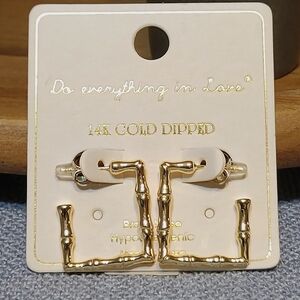 🛍3 For $18🛍Do everything in love 14K Gold Dipped Bamboo Hoop Earrings
